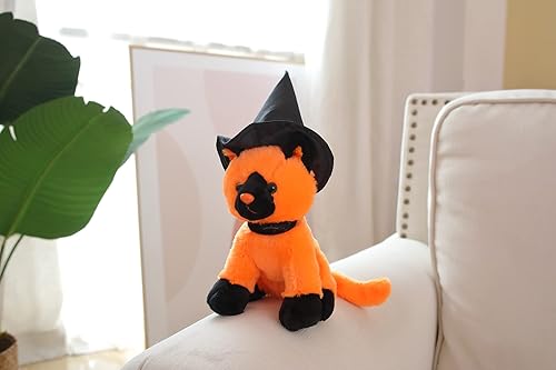 Miniatura 4 de Plushland Peluche de gato bruja naranja de Halloween, juguetes suaves para niños, 7 pulgadas