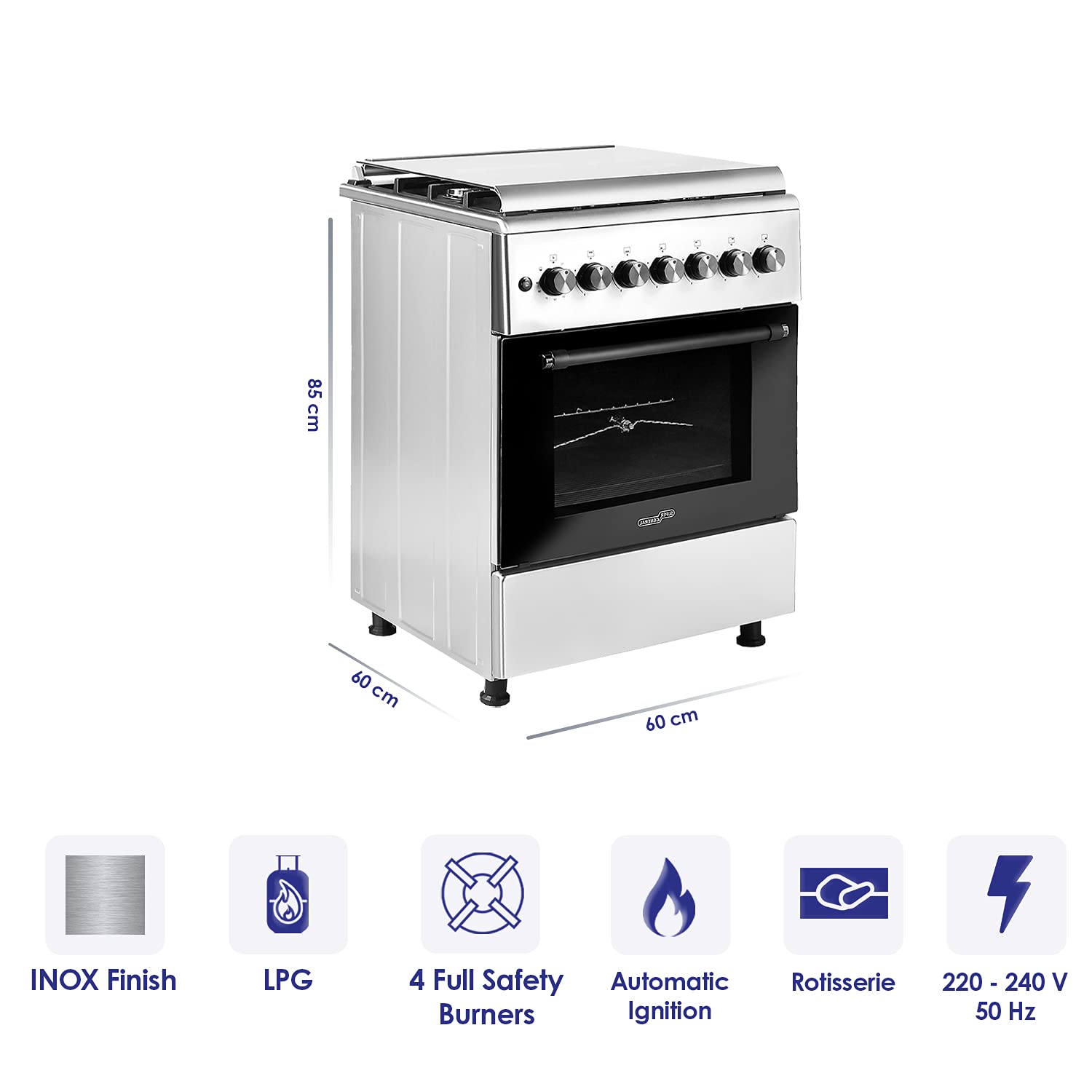 Super General Freestanding GasCooker 4Burner FullSafety, Stainless