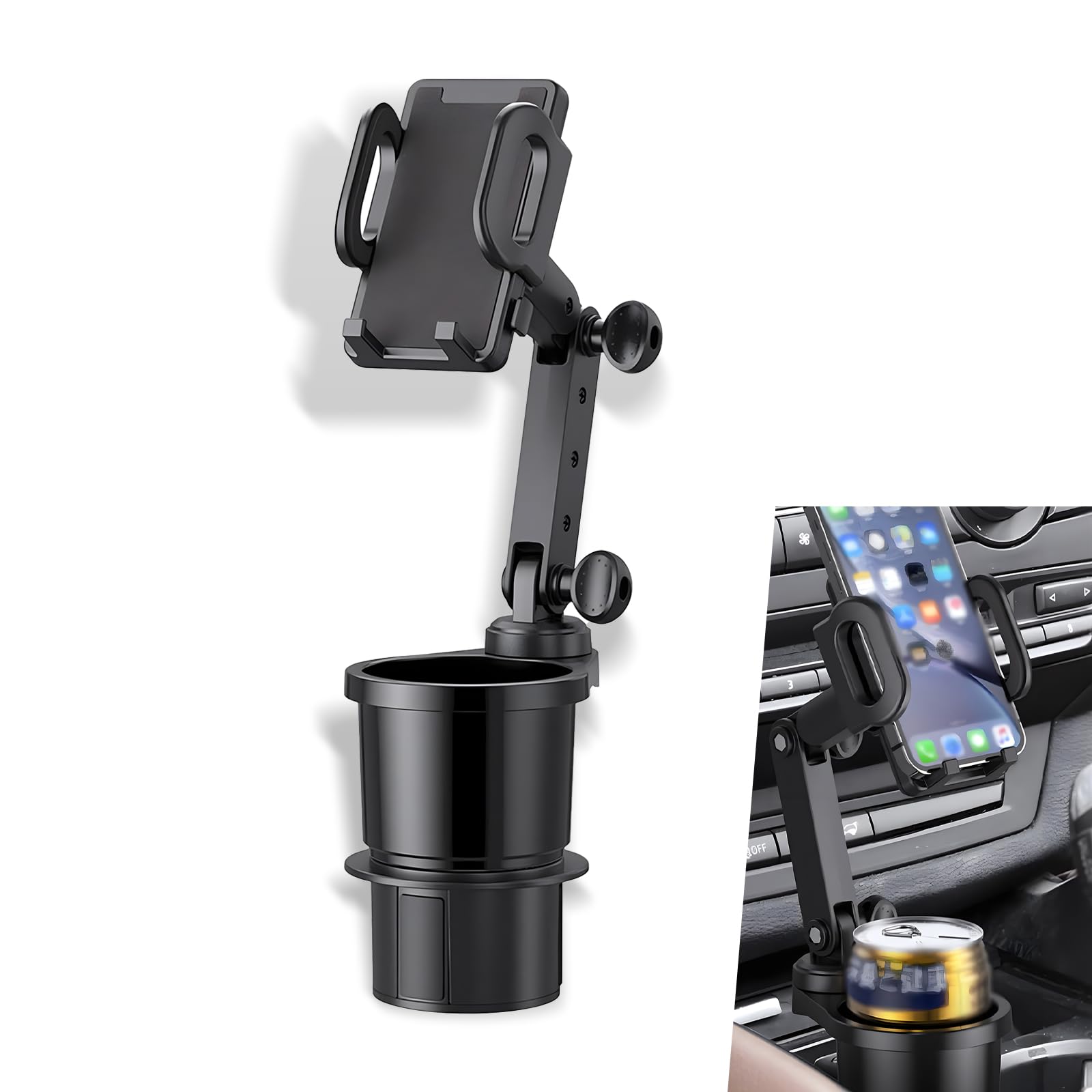 jokormojokormo 1 PC Car Central Control Mobile Phone + Water Cup Two-in-one Holder, ABS + PC Embedded 360-degree Arbitrary Rotation Mobile Phone Navigation Holder, Multi-Functional Accessories (Black)