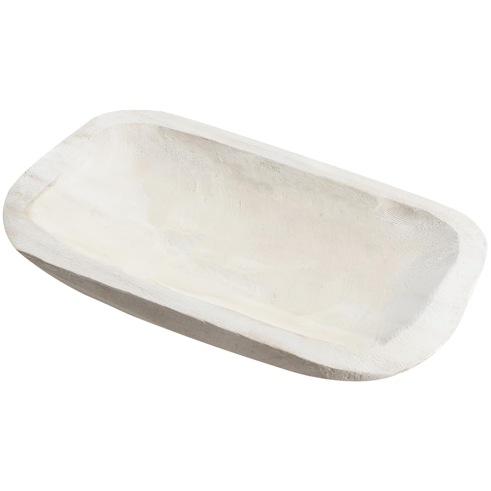 Xaatren Large Wooden Dough Bowl Decorative Wooden Bowl Rustic Wooden Long Dough Bowls Decor for Farmhouse Home Dining Table Centerpiece Living Room Kitchen Decorations (White,10 x 6 Inch)