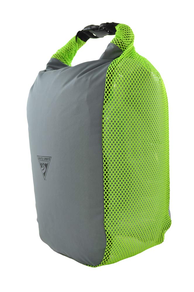 Seattle Sports Neo Mesh Packable Compressible Roll Top Stuff Sack - 8L, Gray/Neon Green