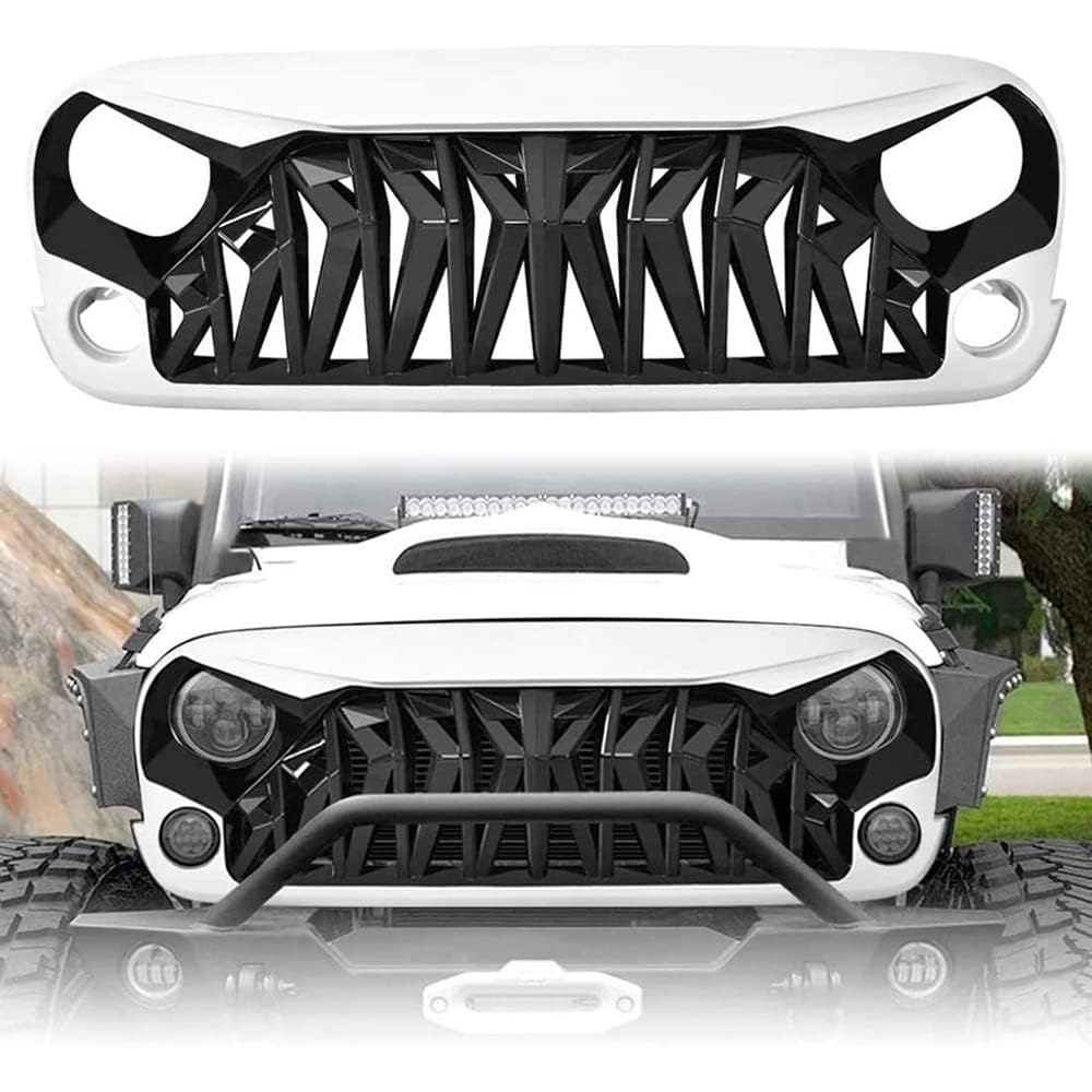 pour Jeep Wrangler JK 2007-2018 Grille Calandre Avant,Pièces de radiateur de calandre de Pare-Chocs Avant de Voiture,B-Noir-Blanc