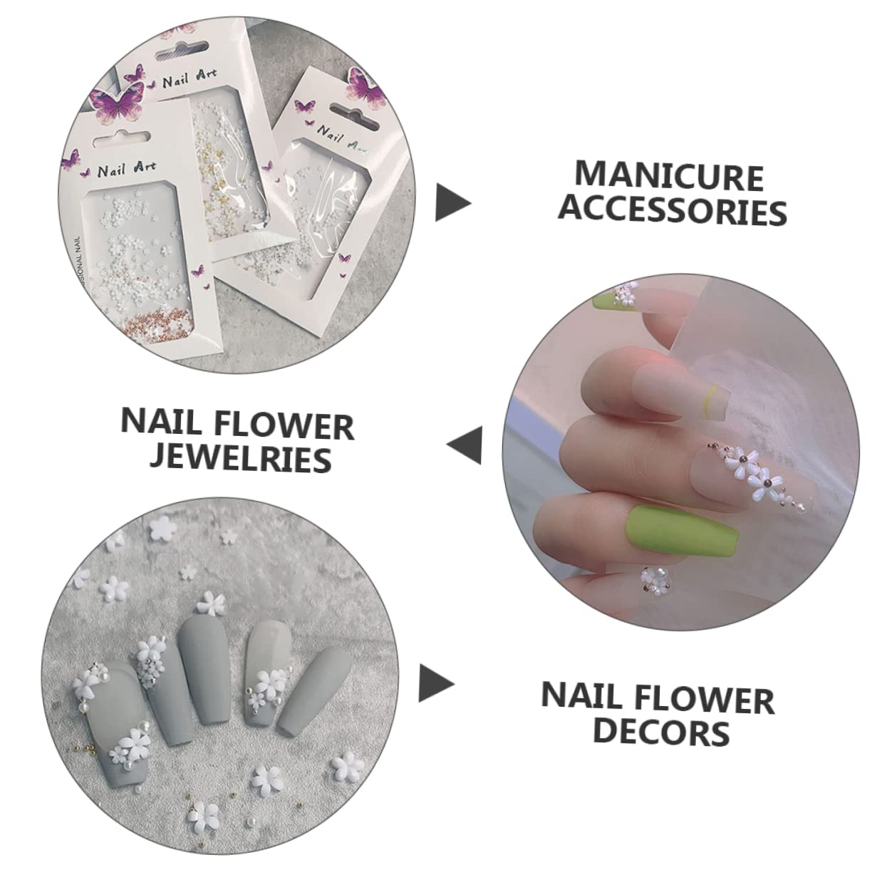 3 Pezzi Unghie con Fiori Accessori per Nail Art Fatti Mano Decorazioni per Manicure Uniche