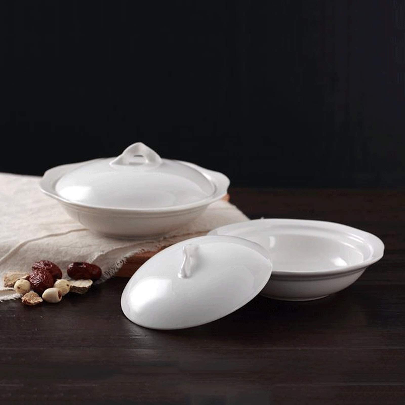 Beurrier Plat de beurre de céramique blanc, grand porte-beurre avec couvercle et poignée, peut être utilisé pour la poêle à beurre dans les restaurants de l'hôtel, Conteneur de beurre multifonctionnel
