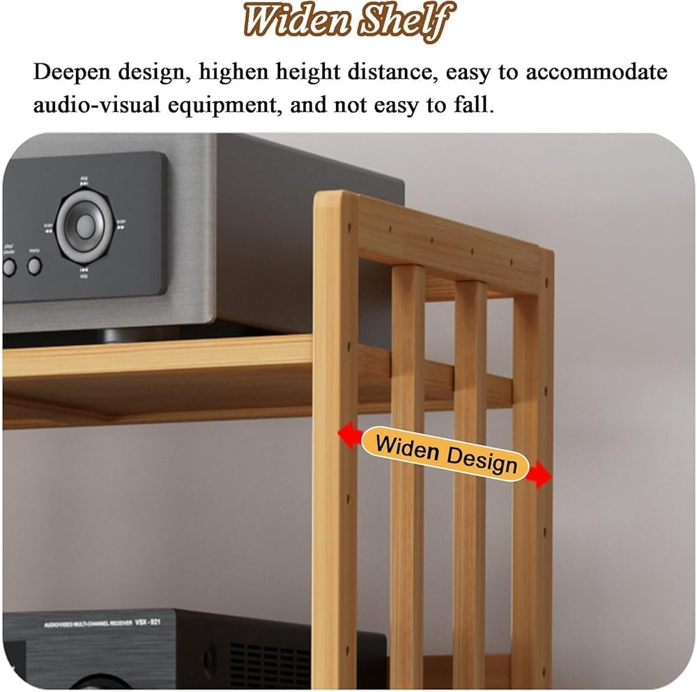 Szafka stereo AV Media Tower 4-poziomowy stojak audio z kółkami stojak kina domowego Wieża do przechowywania płyt CD do domowego stereo Rozmiar: 55 cm Kolor: Czarny