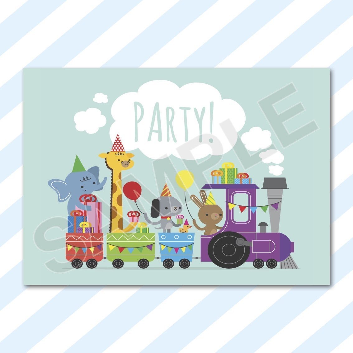 A6 CARDS - Birthday Party Invitations Invites Pack Girls Boys Childrens Kids with Envelopes (Zoo Train) (Pack of 24)
