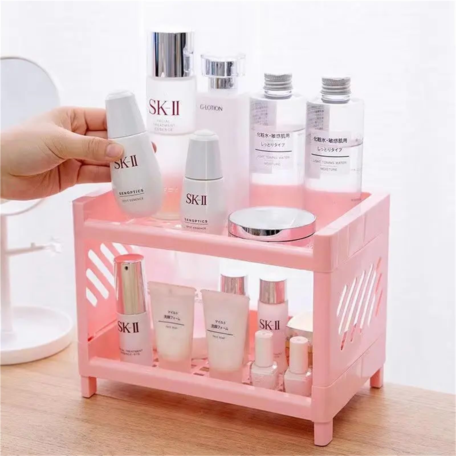organisateur bureau Desktop Double-layer Plastic Storage Rack Office Stationery And Cosmetics Box Kitchen Bathroom(White 3pcs)
