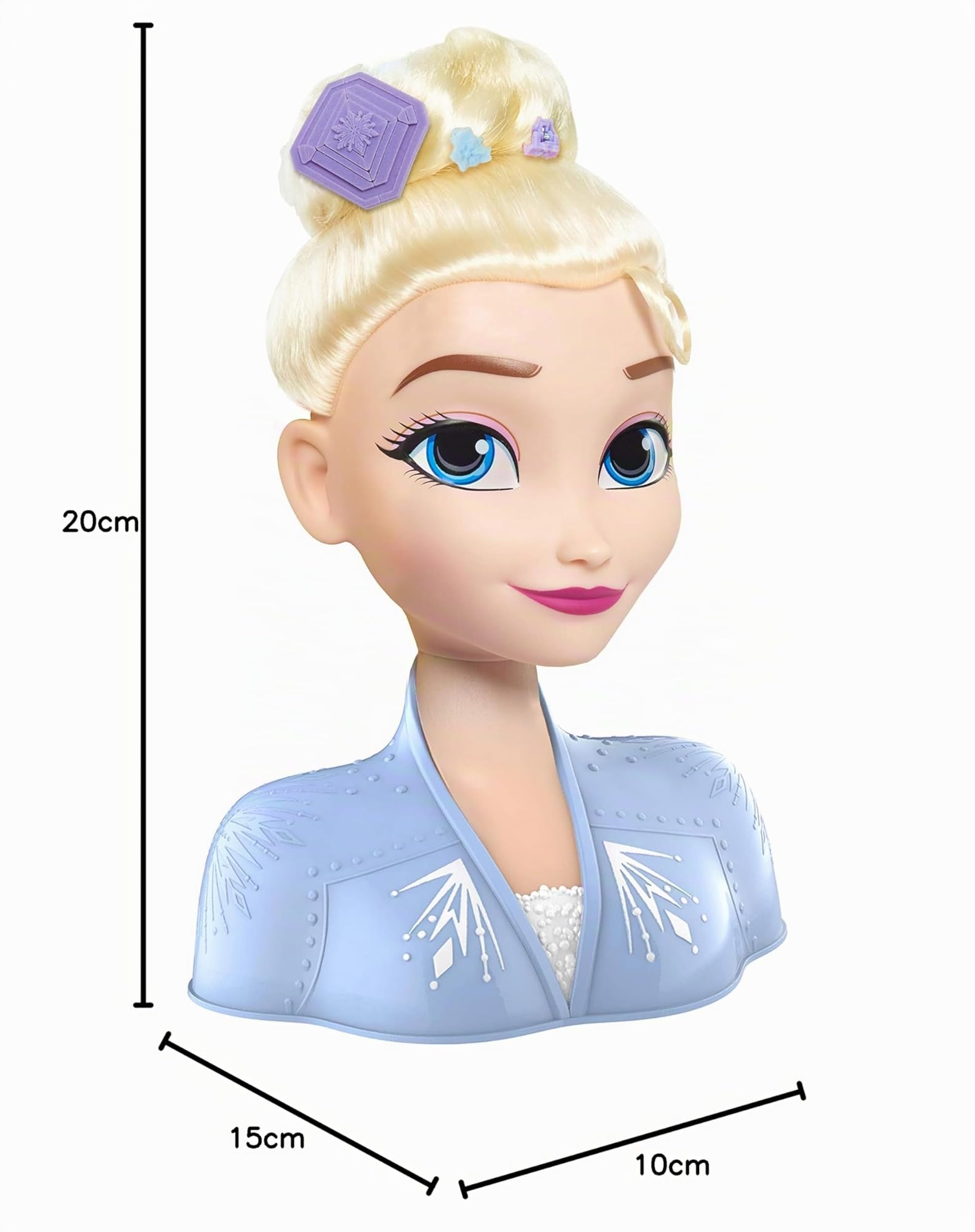 JP Disney FRND2000 Styling Frozen 2 Elsa, Basic Hair Styling Head, 17 Hair Accessories Included, Toy for Children from 3 Years of Age ,Black