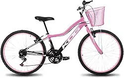 Bicicleta KOG Aro 24 Feminina Infantil em Alumínio Moderno Estilosa Acompanhando Cestinha Pink Ideal para Levar Brinquedos e Demais Itens