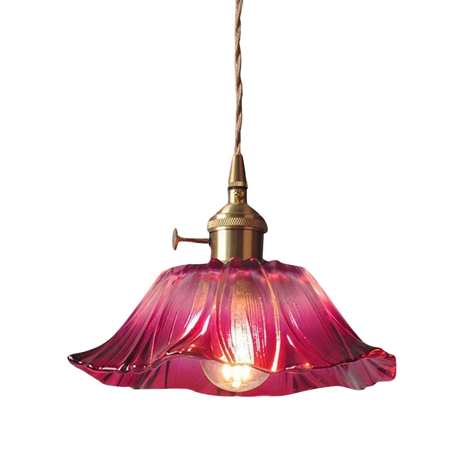 FewNvWa Flower Pendant Light, Decorative Flower Glass Hanging Lamp, Flower Chandelier for Restaurant, Kitchen, Bedside, Bar Counter, Purple Small