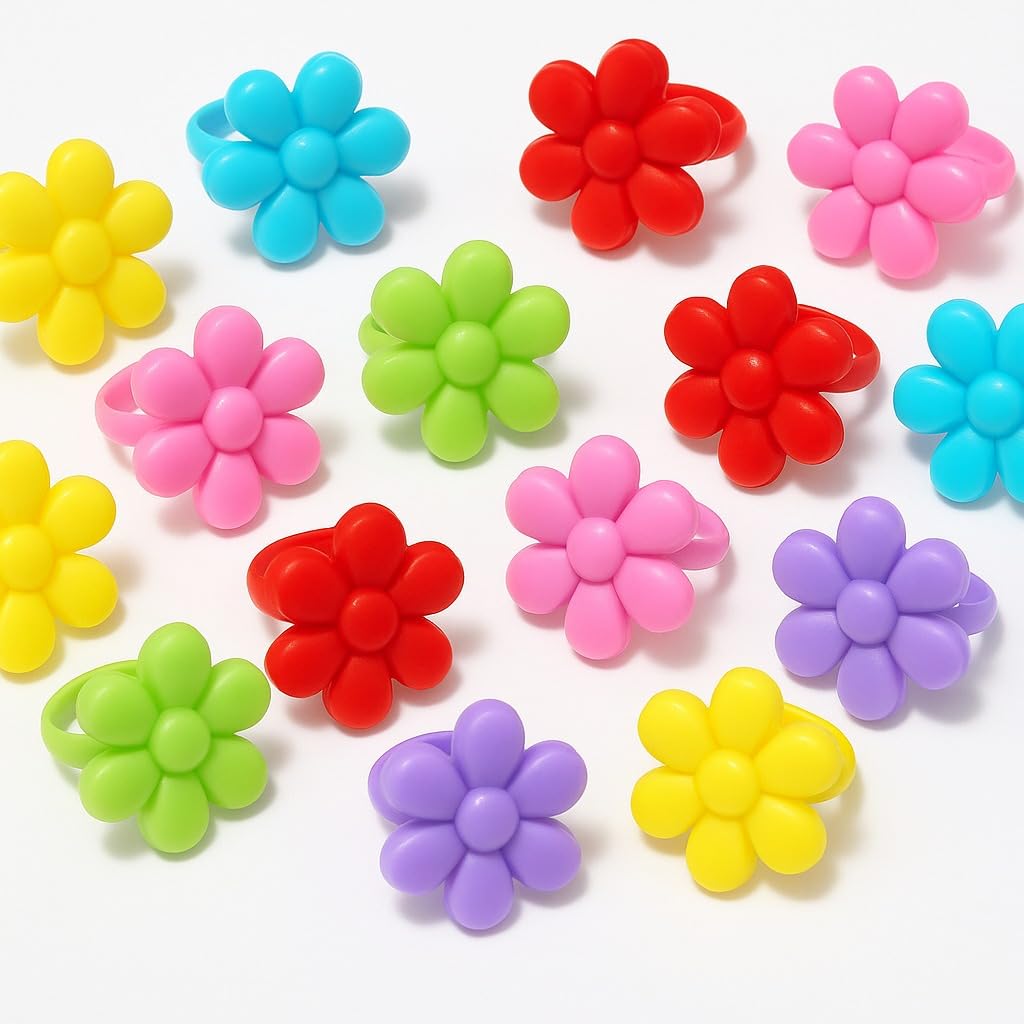 Wanna Party 10 Pack Party Favors Daisy Flower Rings for Kids, Finger Ring Toys, Return Gifts for Birthdays, Goodie Bags Stuffers for Kids,Toys Classroom Rewards for Students