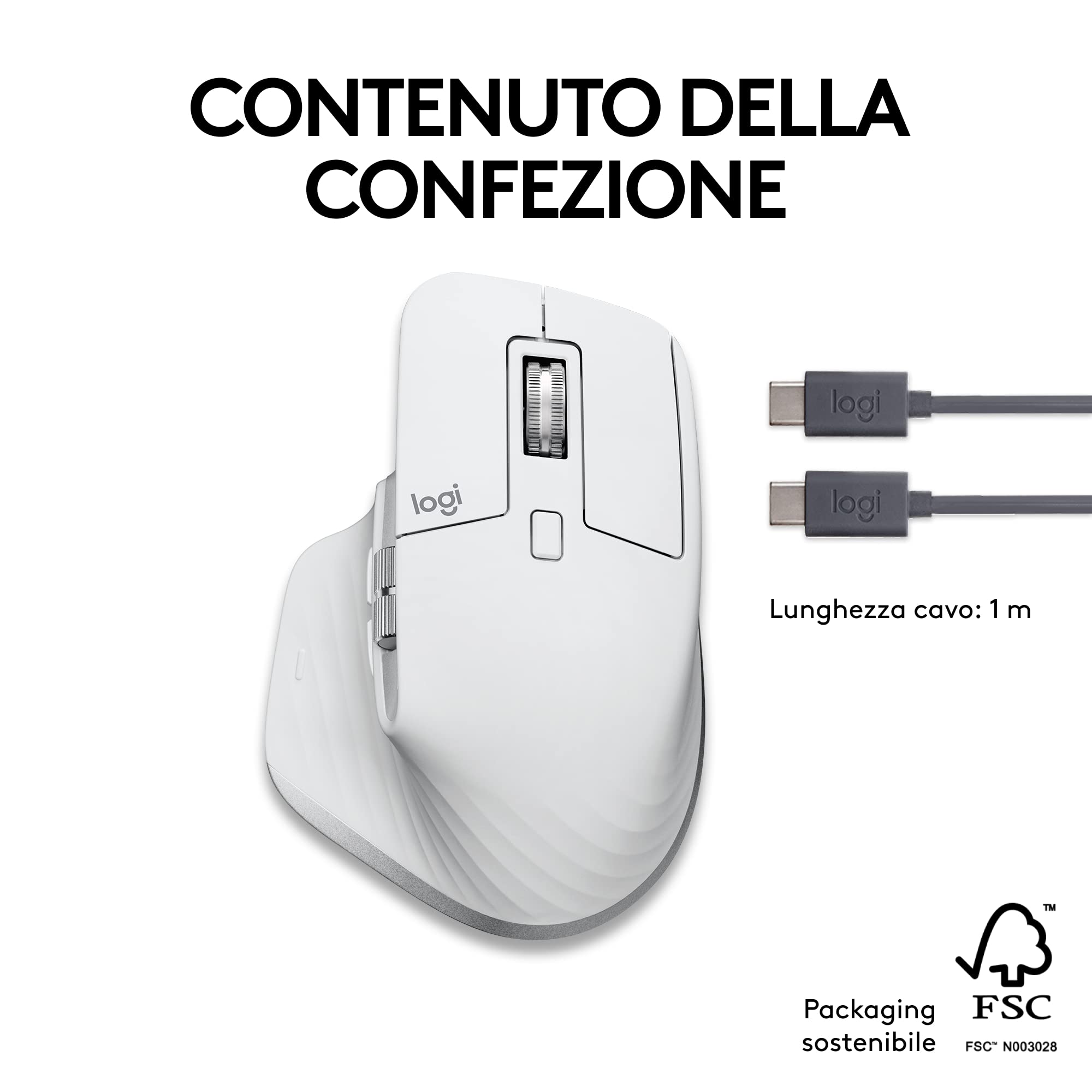 Logitech MX Master 3S per Mac - Mouse Bluetooth Wireless | Scorrimento Ultraveloce, Ergo, 8K DPI, Click Silenziosi, Tracciamento su Vetro, USB-C, Apple, iPad - Pale Grey