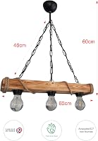 solenzo Fa és Kötél Függőlámpa - Rusztikus Ipari Stílusú Mennyezeti Csillár, 3 E27 Foglalat, Természetes Fa, 60 cm 9
