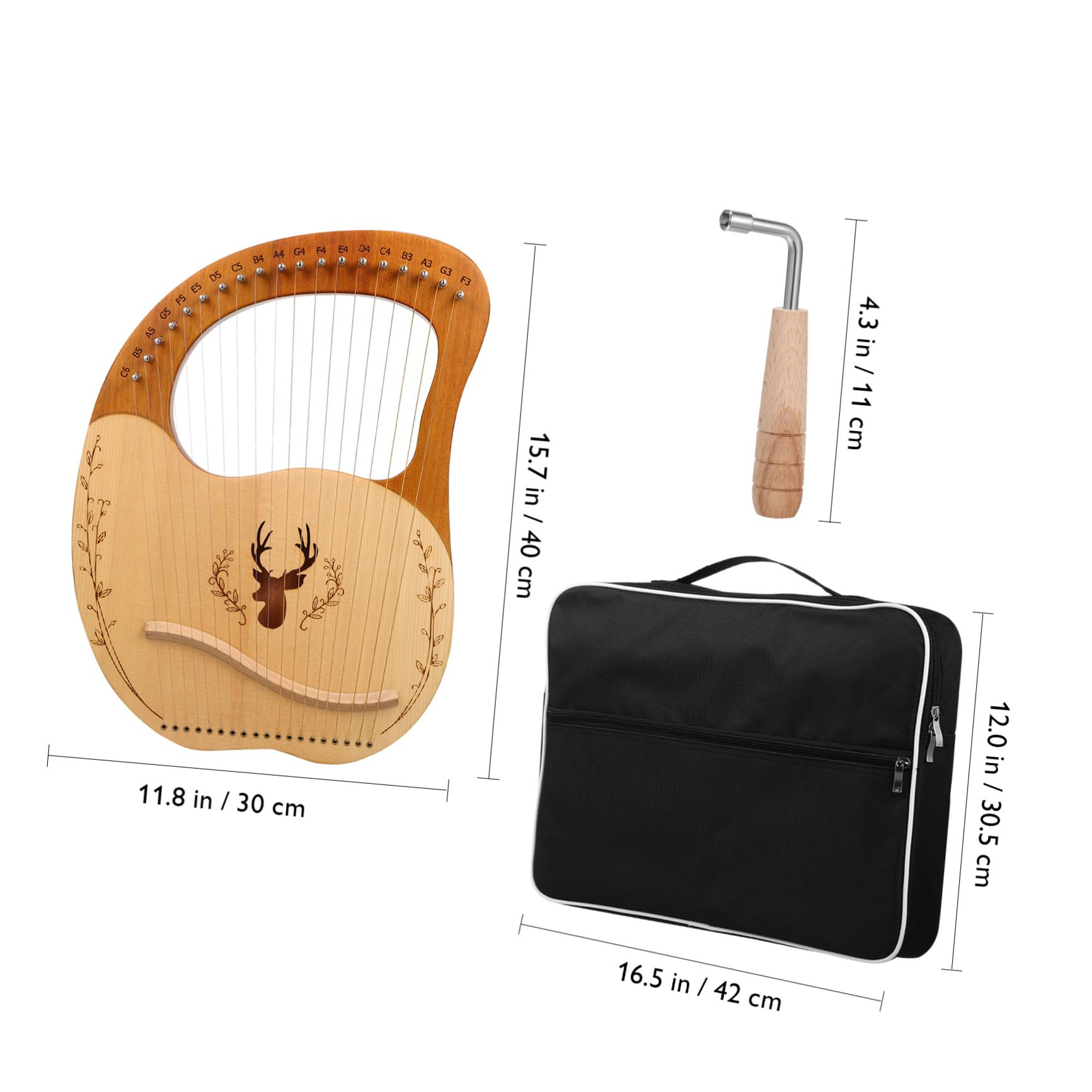 ABOOFAN Set di Arpa Lira con Bordo Arrotondato in Legno con 19 Corde, Chiave di Accordatura e Borsa in Poliestere, Strumento Musicale e Accessori Completi per Principianti