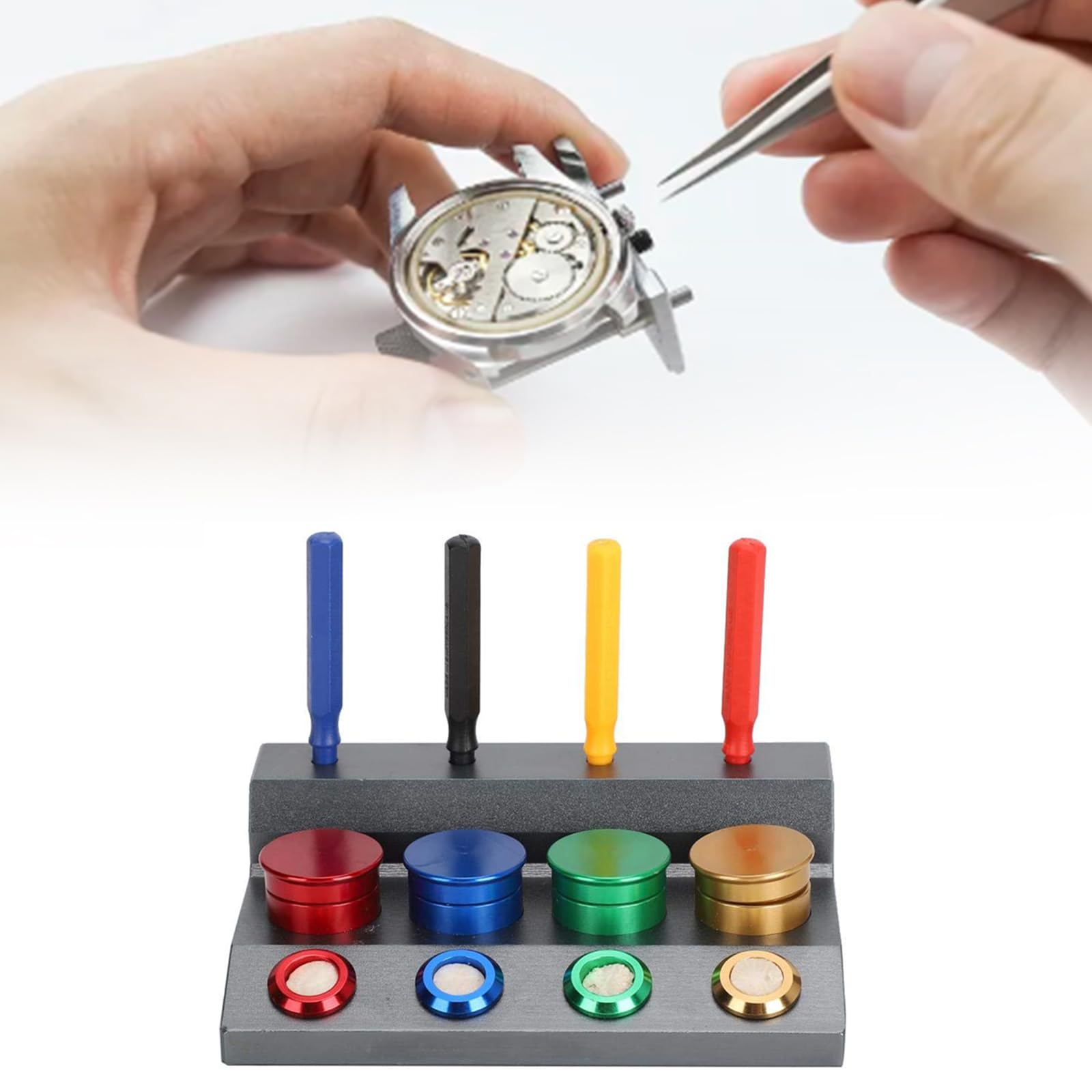 Juego de 4 platos de aceite para reloj con herramienta de lubricación precisa, accesorios de reparación de relojes para lubricación, mantenimiento, accesorios de reparación