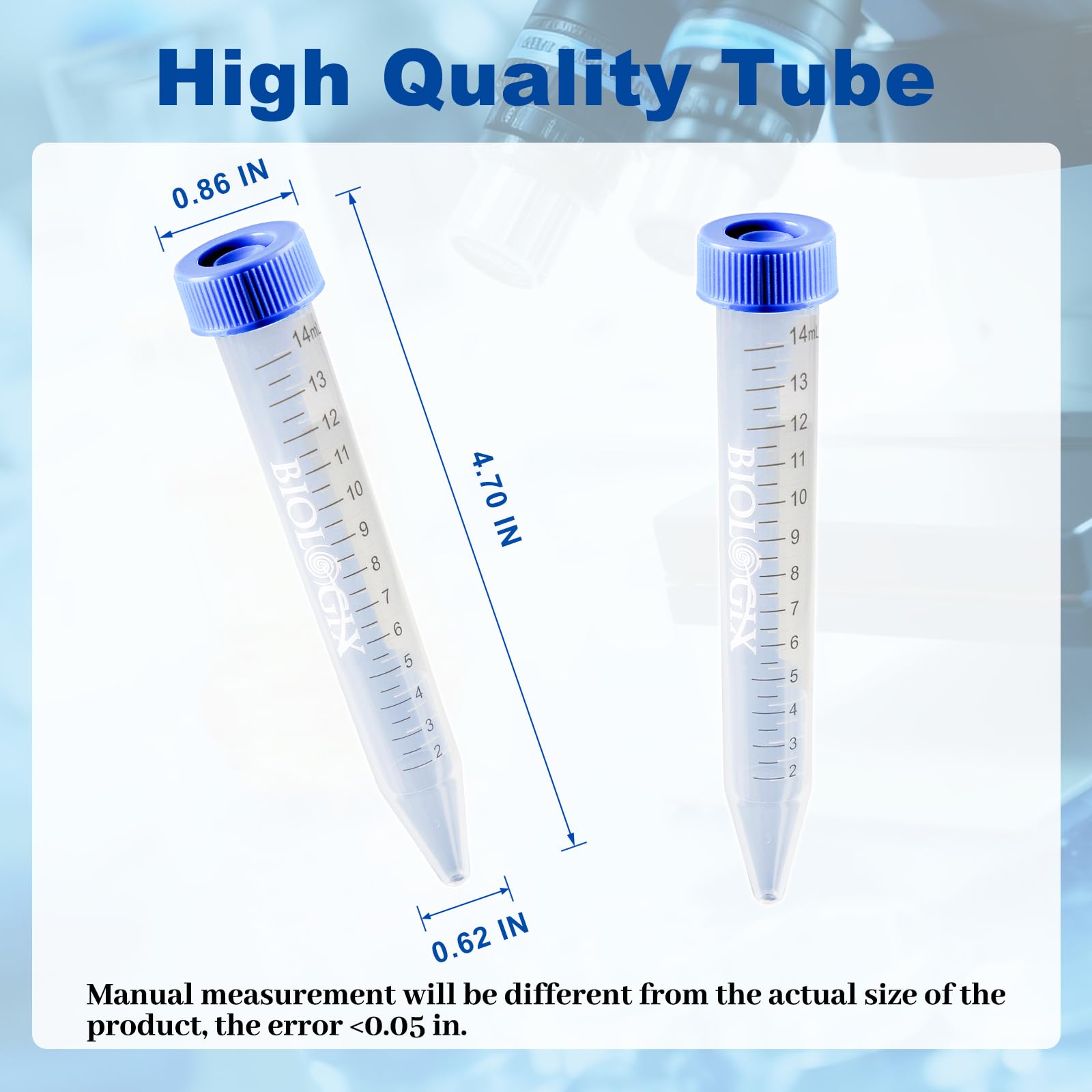 500 provette centrifughe in plastica da 15 ml, provetta in plastica, con graduazione, per esperimenti di chimica di laboratorio, coperta di tenuta (15 ml)