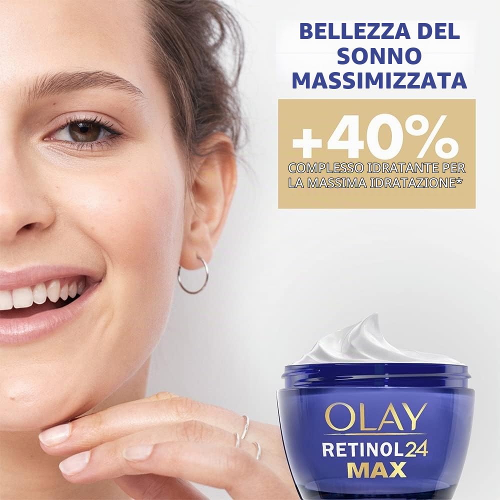 Olay Retinol 24 MAX crema da notte con il 40% in più di complesso di retinolo, crema per gli occhi antietà avanzata per una pelle più soda, riduce le rughe, le linee sottili e la pigmentazione, 50 ml