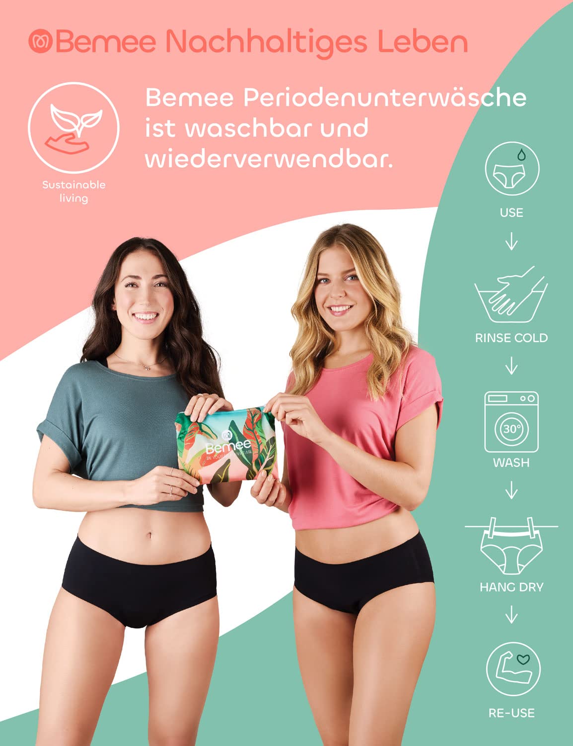 BeMee Nighttime Hipster Heavy Flow I Perioden-Unterwäsche für Starke Blutung I saugstarker & auslaufsicherer Hipster für die Nacht aus OekoTex zertifizierter Bambus-Viskose (schwarz,Größe XS bis XXL)
