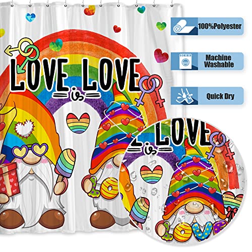 Onecmore Lgbt Pride Gnomes Shower Curtain Rainbow Love Is Love Colorful Stripes Hearts For Home Bathroom Decor Fabric Polyester Bathtub Shower Curtains With Hooks Durable 72"X72" #TOP2