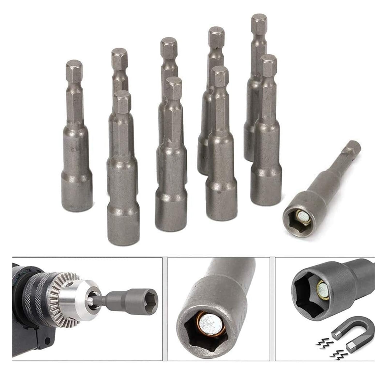 Cabezal de llave de tubo Juego de llaves hexagonales Adaptador broca for taladros eléctricos Atornilladores impacto Kit vasos(6-10mm(5PCS))