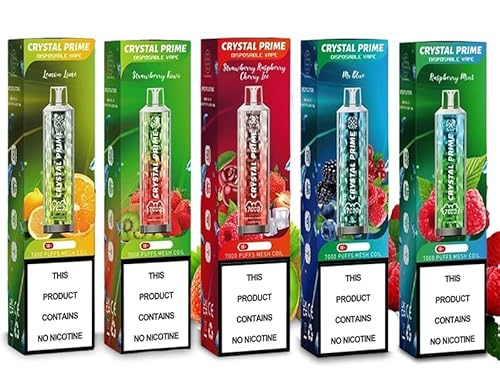 Crystal Prime 7000 Puffs Disposable Vape Pens Pod Starter Kit, 3D Shape E-Cigarettes, Rechargeable Draw-Activated Vape Pen, No Nicotine (5-Pack)