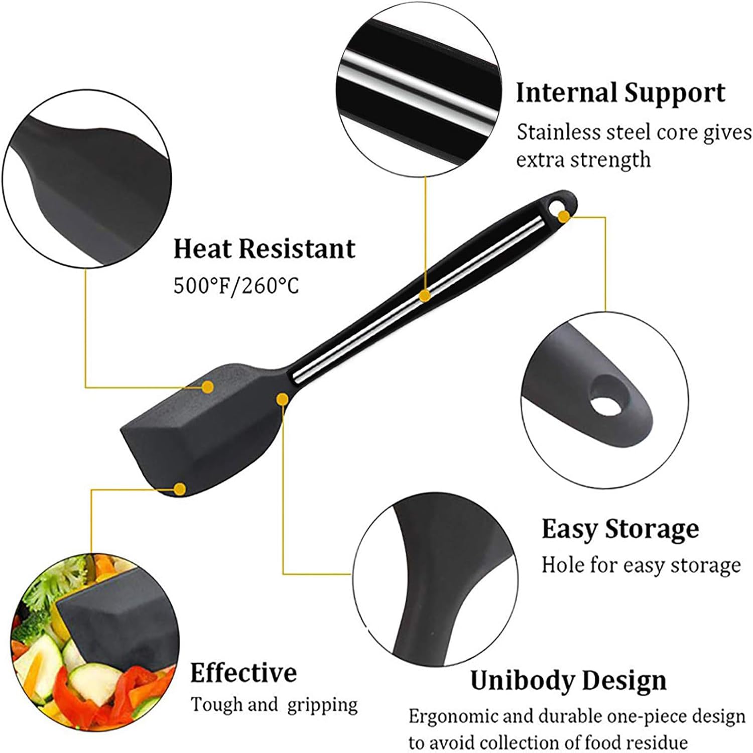 Juego de 6 espátulas de silicona de grado alimenticio, resistentes al calor, sin BPA, utensilios de cocina antiadherentes para cocinar, hornear y mezclar