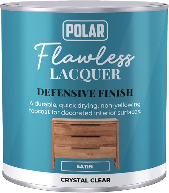 Polar Flawless Lacquer Clear Satin Paint - 1 Litre - Metal, Wood, Plastics & Ceramics - Interior Surfaces - Fast Drying Sealer - Easy To Apply - Durable & Flexible Adhesion