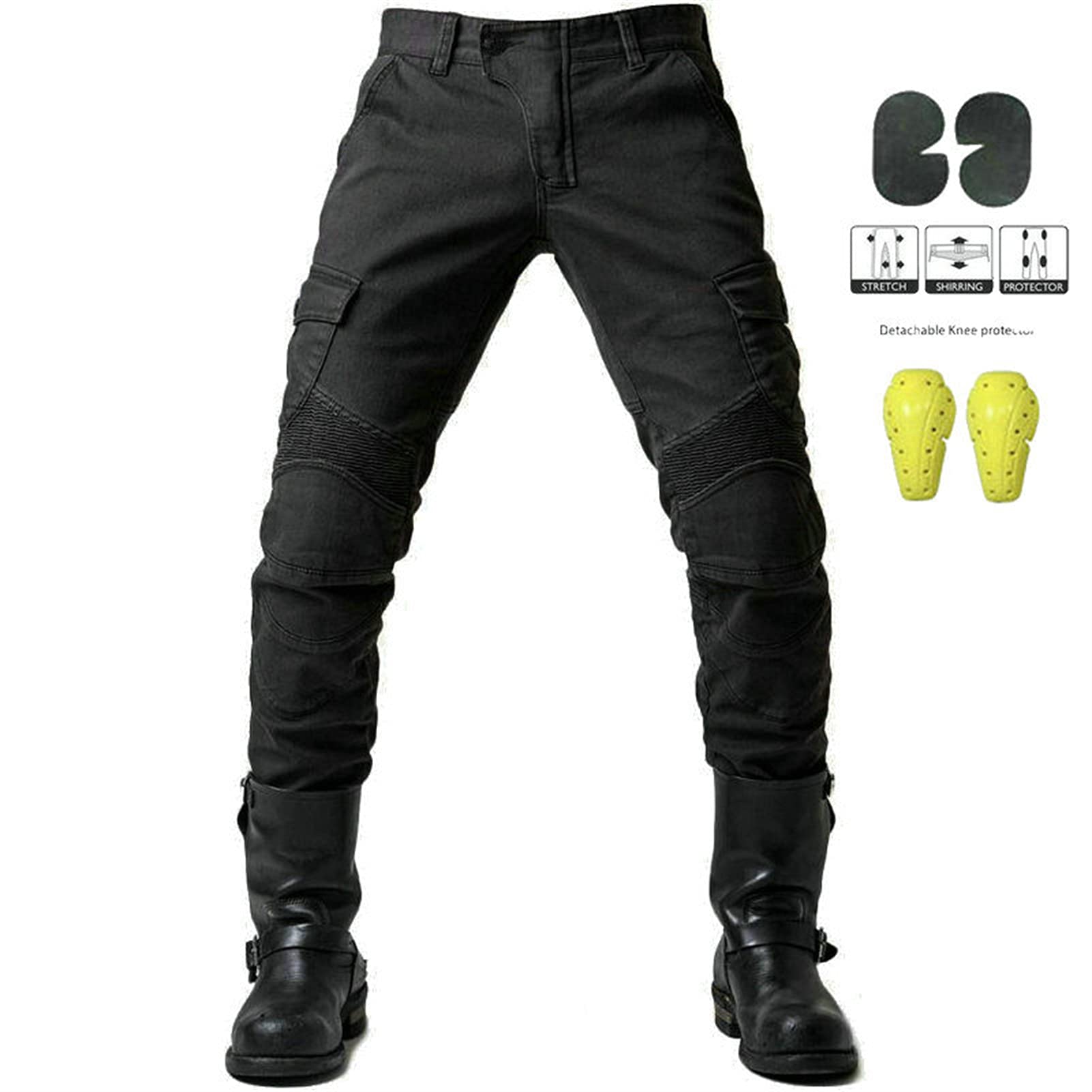 Pantaloni Da Moto Biker, Motorcycle Jeans Gamba Dritta Resistenti Caduta In Traspirante Denim Da Uomo Con Di Dispositivi Protezione Armature Pants (Nero,M)
