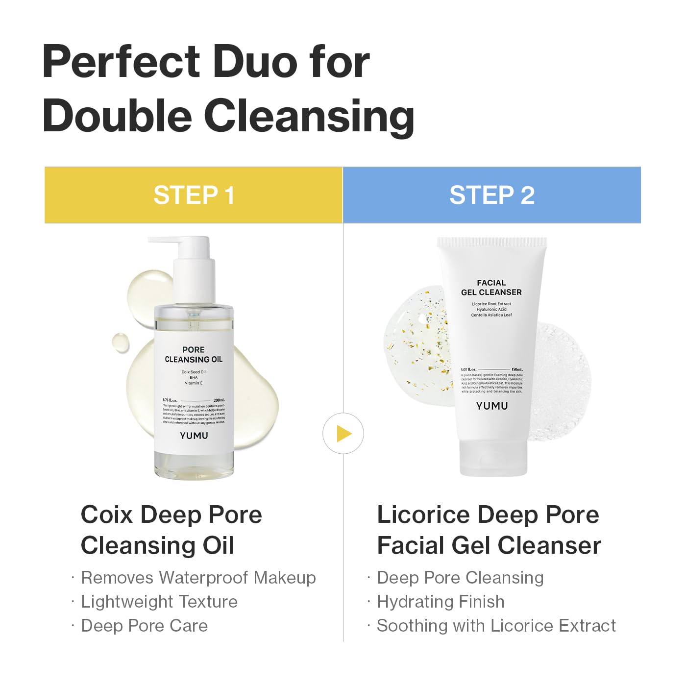 YUMU Double Cleansing Duo Set, Gentle Face Wash & Pore Control Cleansing Oil, Hydrating, Korean Skin Care