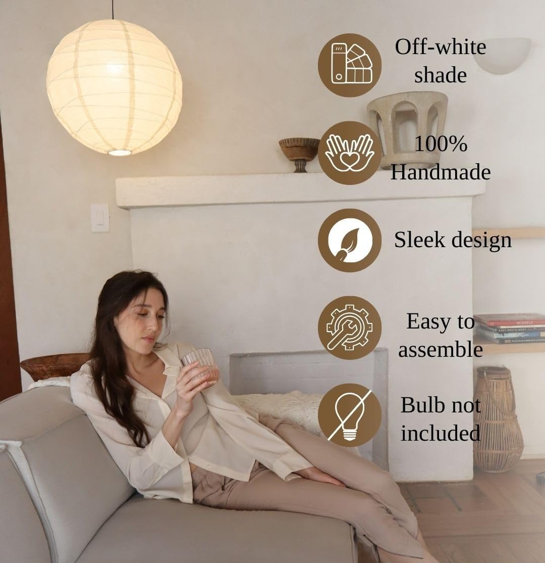 Nogy Lantern Lamp Pendant Light - Paper Lantern Pendant - Off White Paper Pendant Light - Rice Hanging Light, Perfect for Home Decor (Hardwired, 23.5 in)