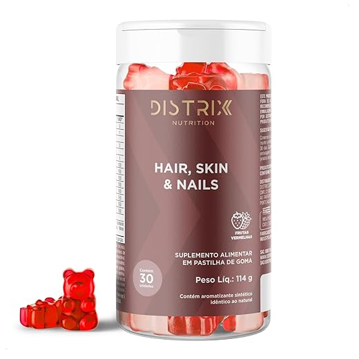 Gomas Cabelo Pele Unhas - Vitaminas + Biotina + Ácido Hialurônico + Zinco | Sem Açúcar | Sabor Frutas Vermelhas | 30 Gomas