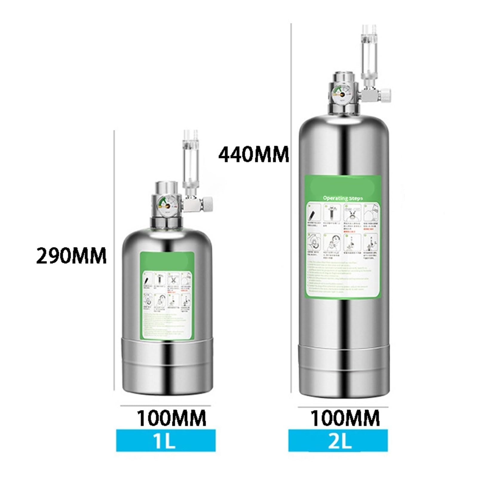 Kit de Sistema generador de CO2 DIY for Acuario, Sistema generador de Cilindro de CO2 de Acero Inoxidable, Kit de Reactor de dióxido de Carbono for Plantas y Peces(1L)