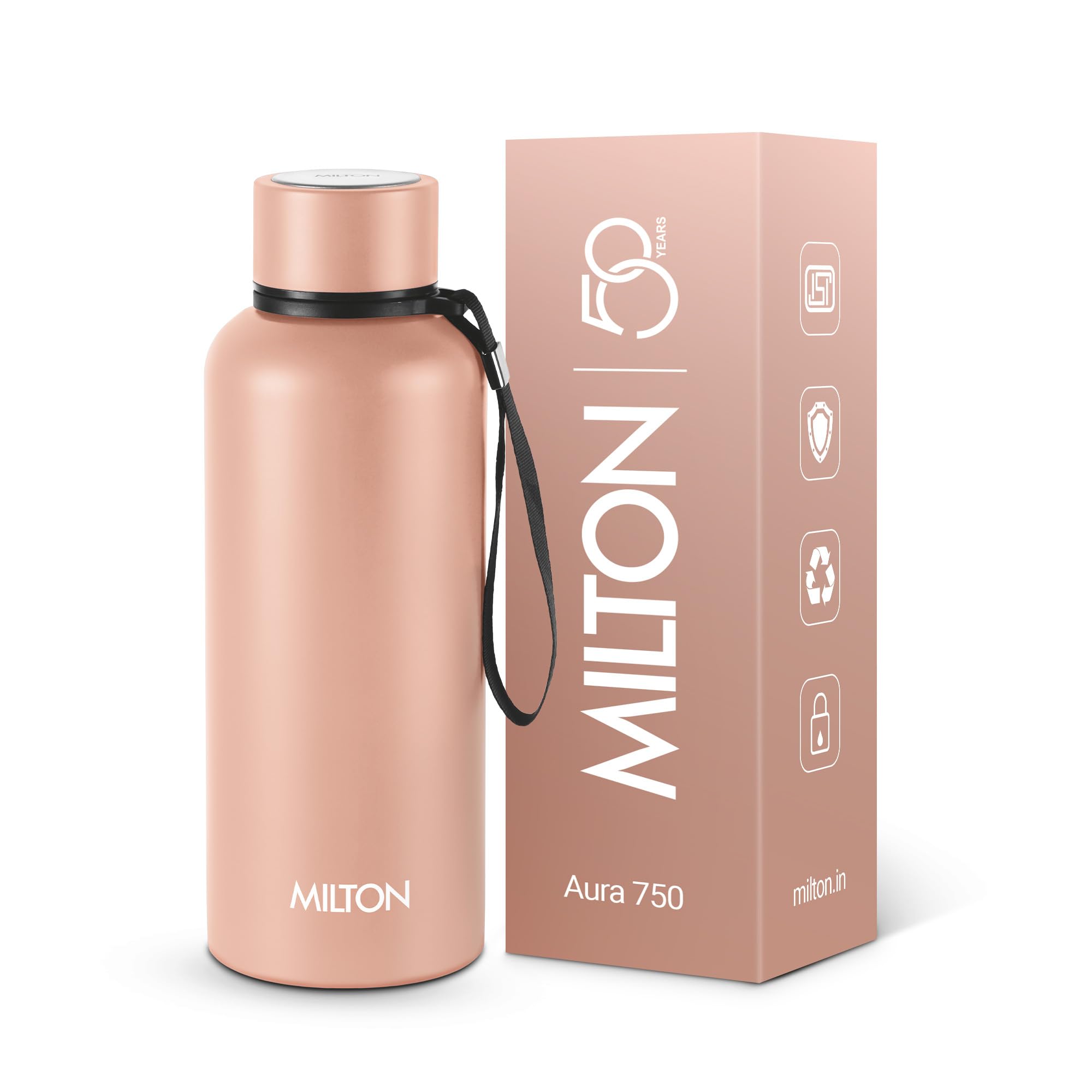 Milton Aura 750 Thermosteel Water Bottle 725 ml, 24 Hr Hot and Cold I Leak Proof Lid, ISI Certified I Vacuum Insulated I for Office, Gym, School I Beige