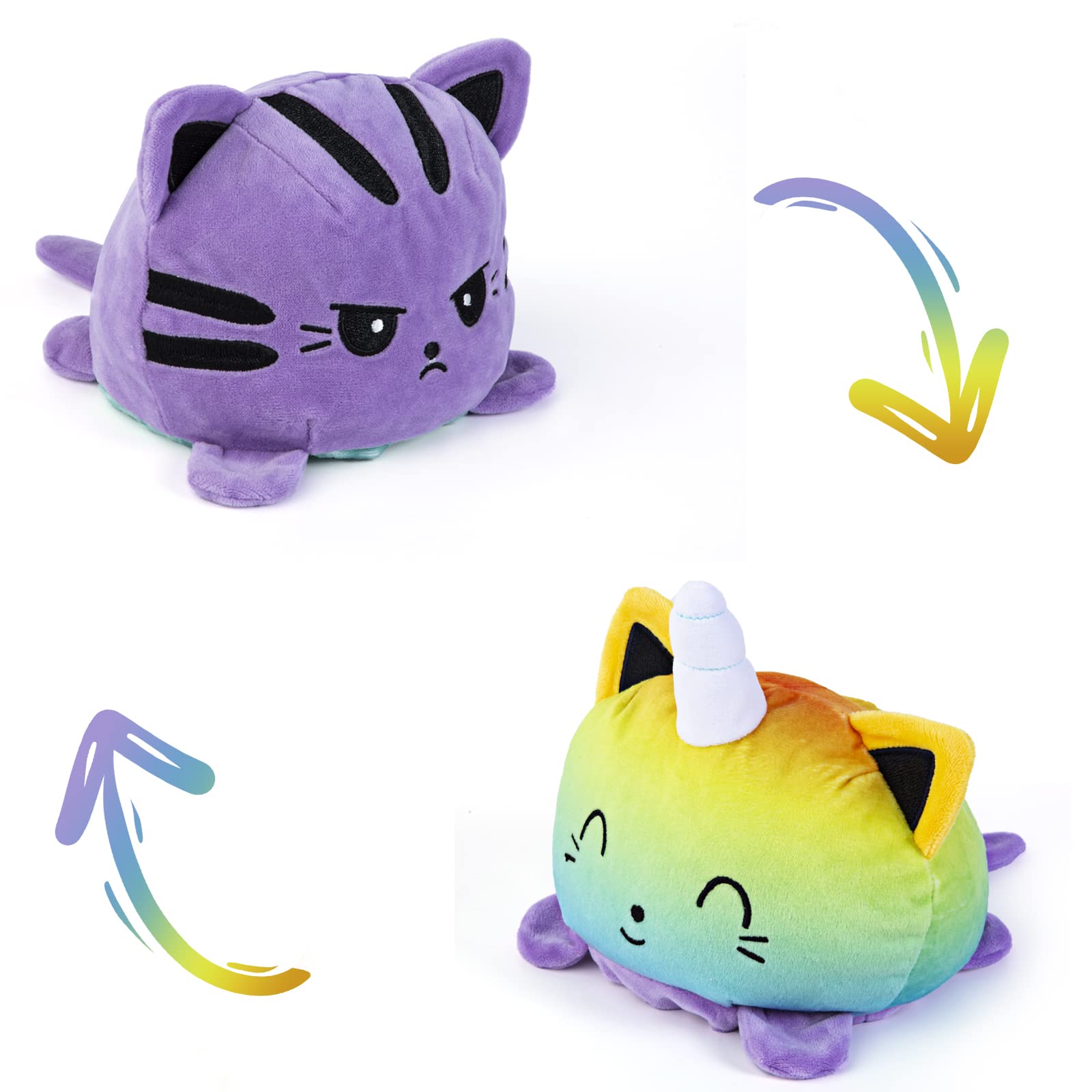 Thedttoy Reversible Plush Happy Kittycorn Sad Kitten Soft Toy Double-Sided Flip Doll Show Your Mood Without Saying A Word Cute Small Stuffed Animal Xmas Birthday Gifts for Kids Teens Girls Boys