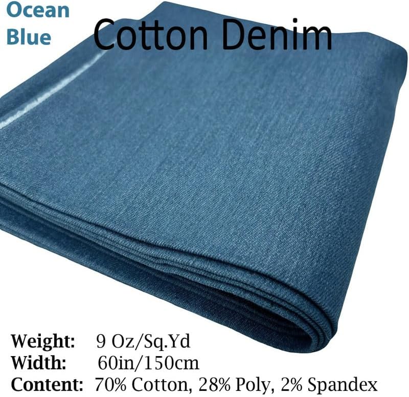 Kiran Collections-1-yard 9オンス オーシャンブルー デニム生地 裁縫、クラフト用 |ミディアムウェイトデニ