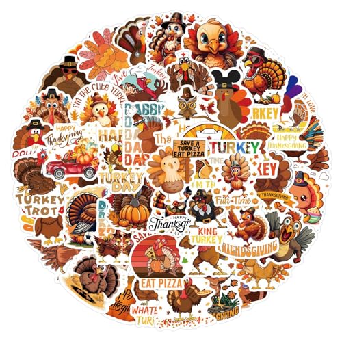 110Pcs Thanksgiving Stickers Turkey Fall Sticker Decals Waterproof Cute Aesthetic Stickers Crafts - Funny Fall Holiday Decals for Water Bottles Envelopes for Kids Teens Adults (Turkey)