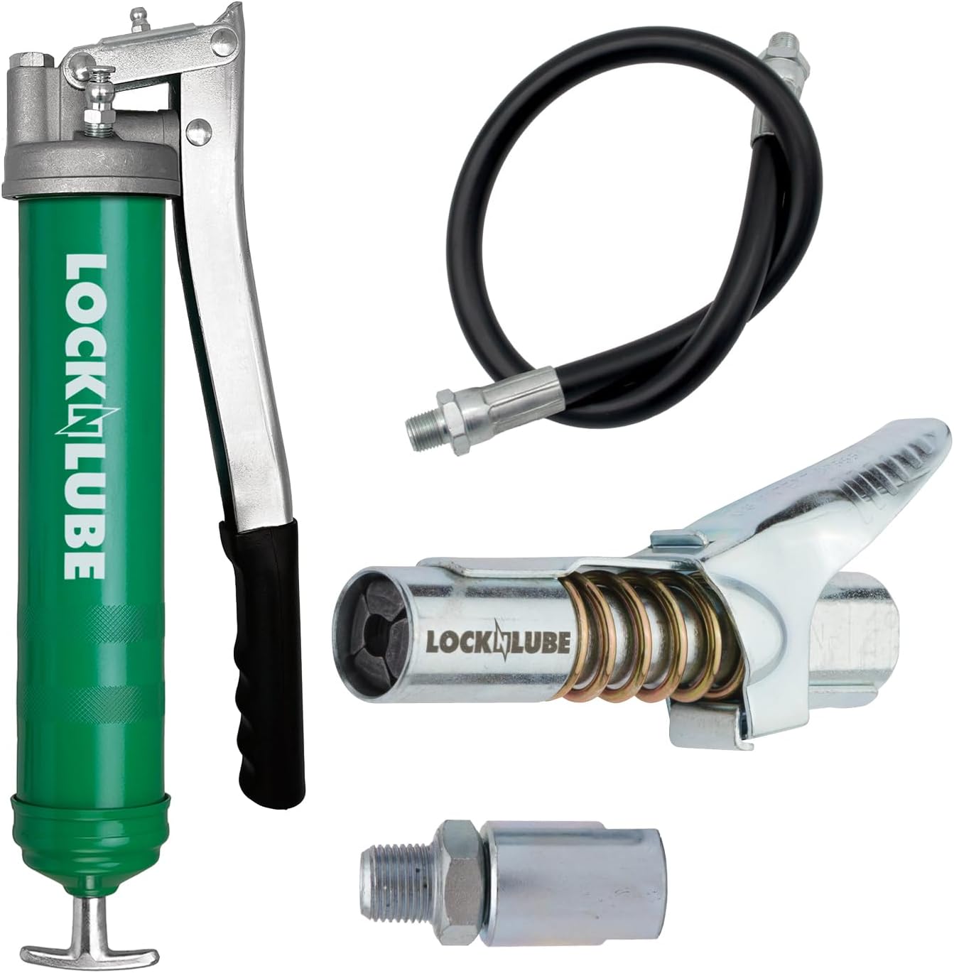 LockNLube Heavy-Duty Lever Grip Grease Gun with Locking Coupler - 10,000 PSI, Leak-Proof, Mess-Free Storage