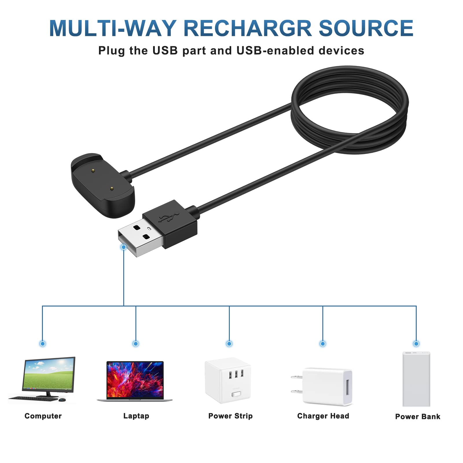 Chargeur pour montres Amazfit GTR 3, GTR 3 Pro, GTR 4, GTS 3, GTS 4 et T-Rex 2 - Noir Chargeur pour montres Amazfit GTR 3, GTR 3 Pro, GTR 4, GTS 3, GTS 4 et T-Rex 2 - Noir