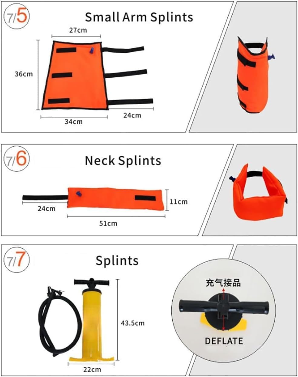 Juego de férula de aire portátil de primeros auxilios, férula de vacío de emergencia inflable de PVC, inmoviliza el cuerpo, extremidades de la columna cervical, con bomba, seguro para rayos X/CT para