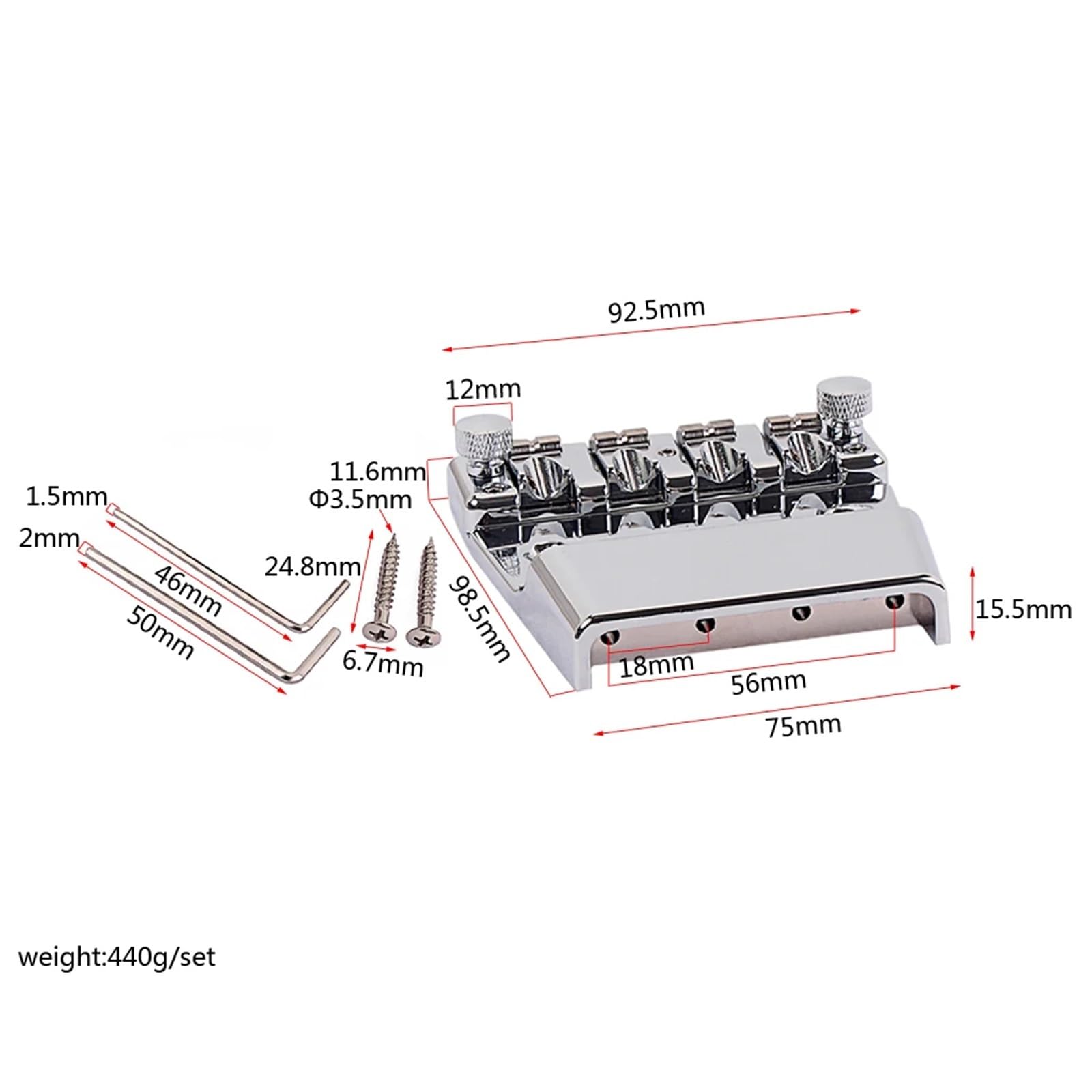 Aluminiowy regulowany 4-strunowy mostek siodłowy do gitary basowej na 4 struny do wymiany części do narzędzi do naprawy gitary Rickenbacker
