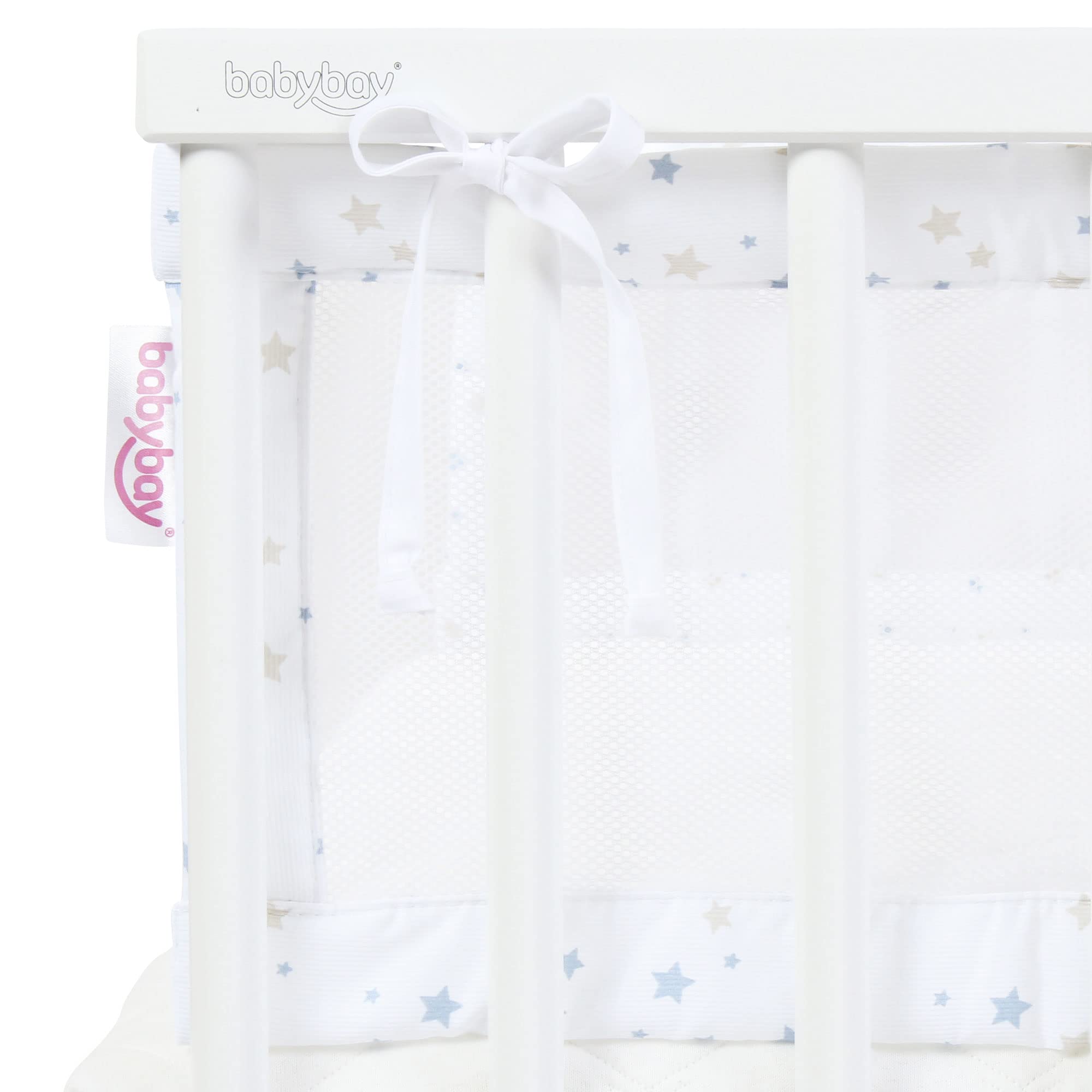babybay Tour de Lit en Maille-Piqué Convient pour Modèle Maxi Boxspring Comfort/Comfort Plus Blanc avec Mélange d'Étoiles Sable/Bleu Ciel 1 Unité 160891