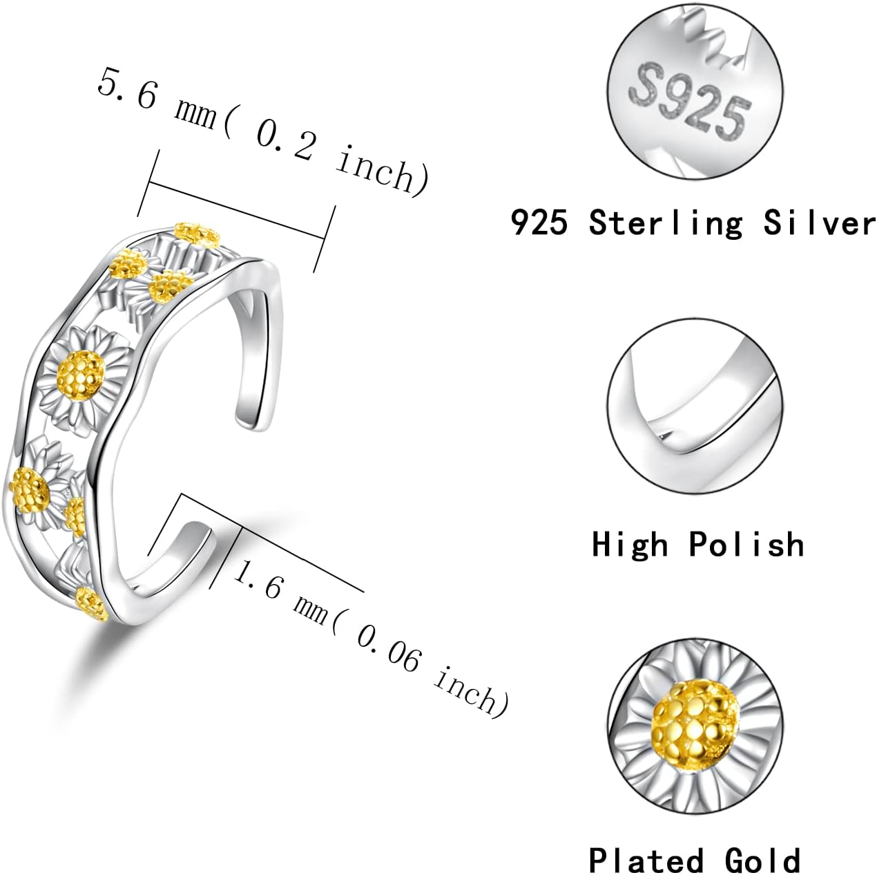 Sariel 925 Sterling Silver Toe Rings for Women Boho Adjustable Mid Finger Rings Summer Vacation Ocean Beach