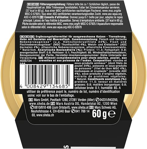 SHEBA Filets Adult Katzenfutter in Sauce mit Huhn, Hochseefisch und Garnelen 16 x 60g Schale – Bild 4