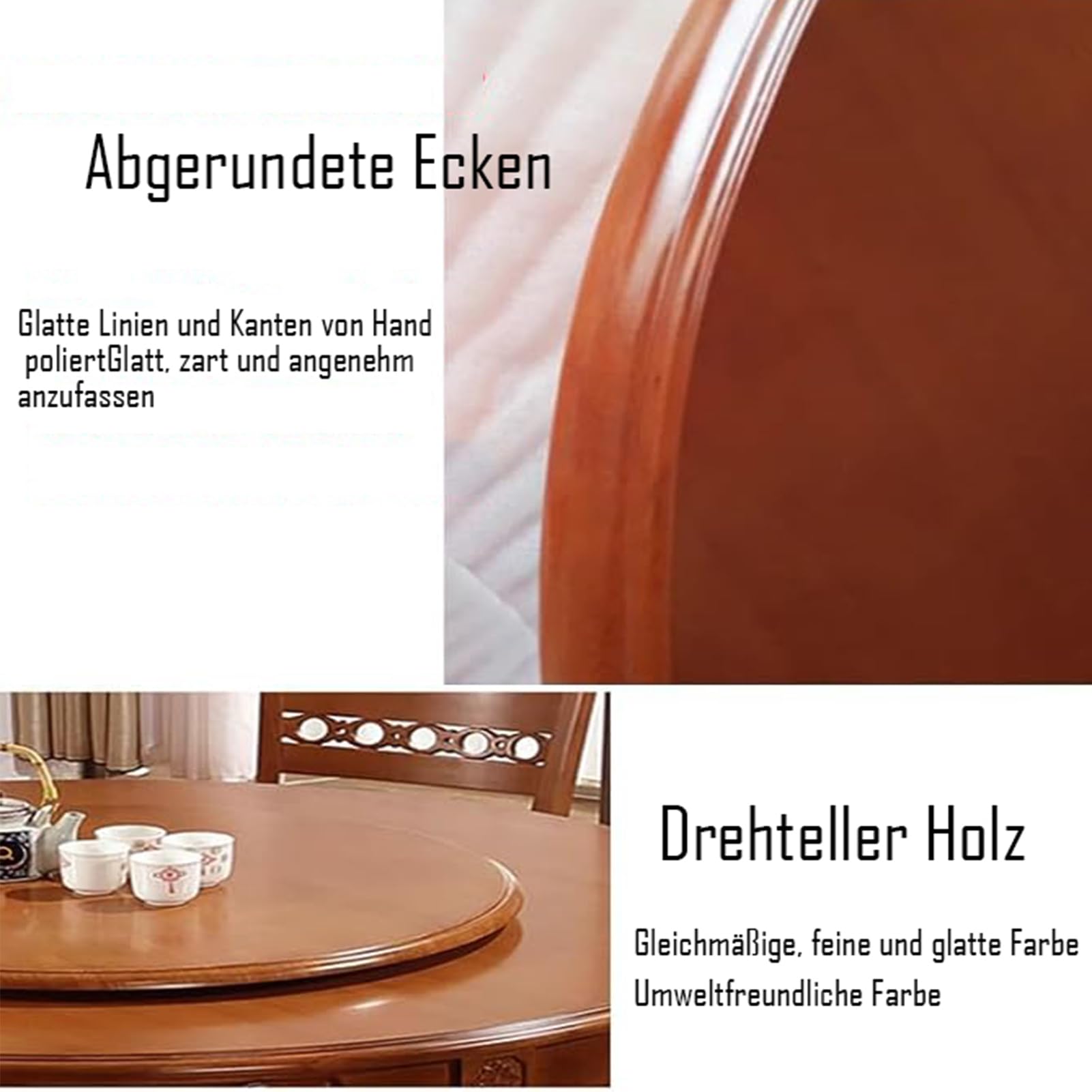 Lazy Susan Drehteller Holz 60 cm Drehplatte 360° Drehbare Servierplatte Leisen Drehmechanismus Rund für Festessen Familienabende Stilvolle Tischdekoration Organizer Einfache Handhabung