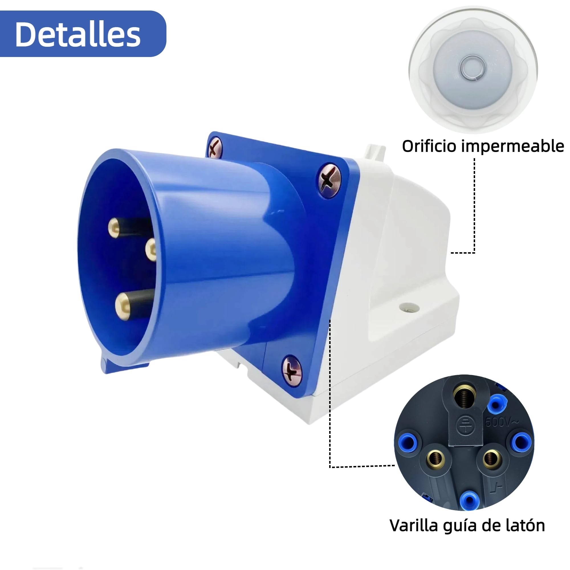 CEE Enchufe 32A 3 Polos, Conectores de Enchufe Industrial Azul 3 Pines, Enchufe de Pared Aparatos CEE, Enchufes de Repuesto Caravana Industrial 220V-250V 50/60Hz 2P-E 6H IP44 IEC60309