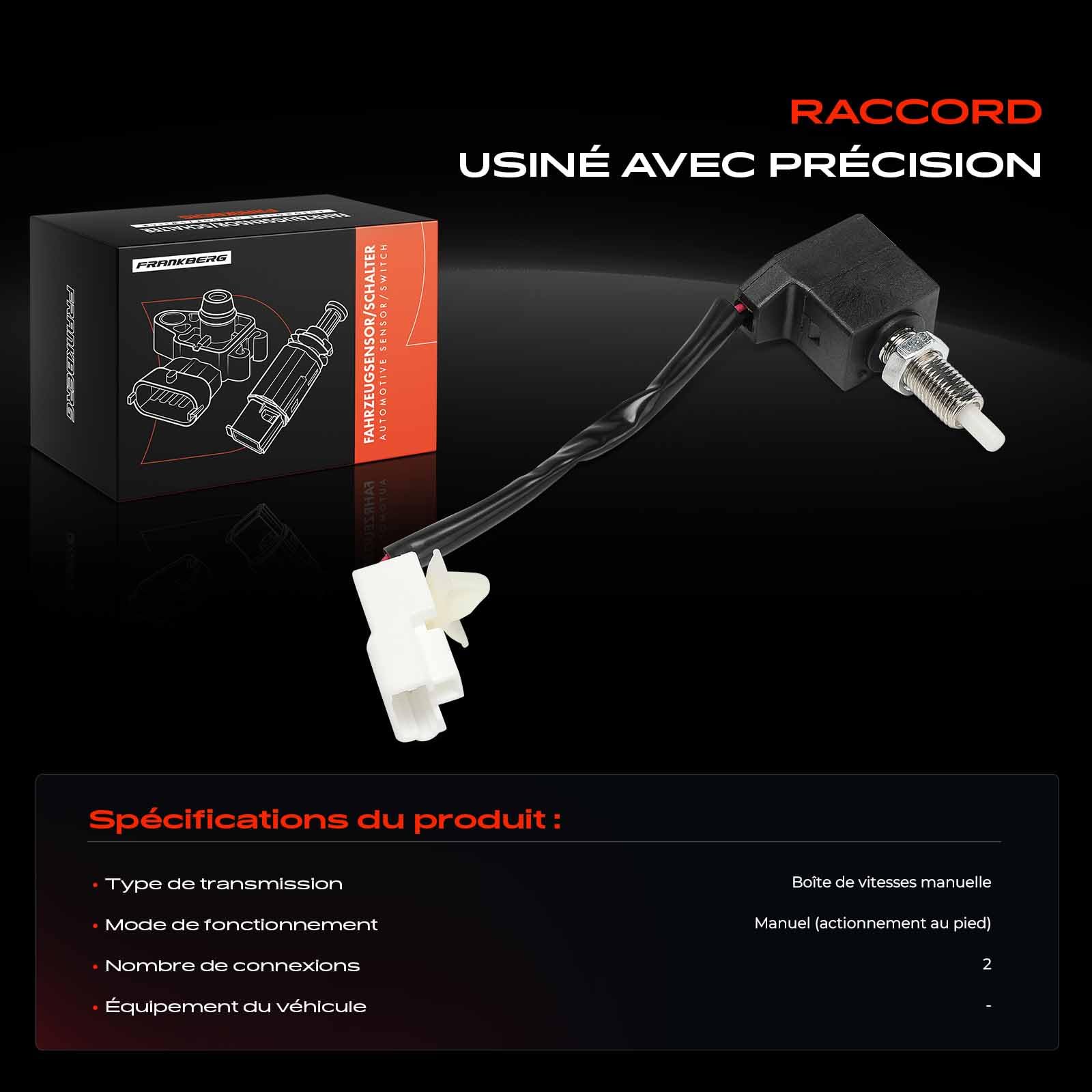 Frankberg Contacteur de pédale d'embrayage à 2 broches pour transmission | 938402E000; Compatible avec: Rio III UB, Soul AM, Venga YN, H-1 Voyage TQ, Picanto SA, Sonate VI YF, Sorento II XM