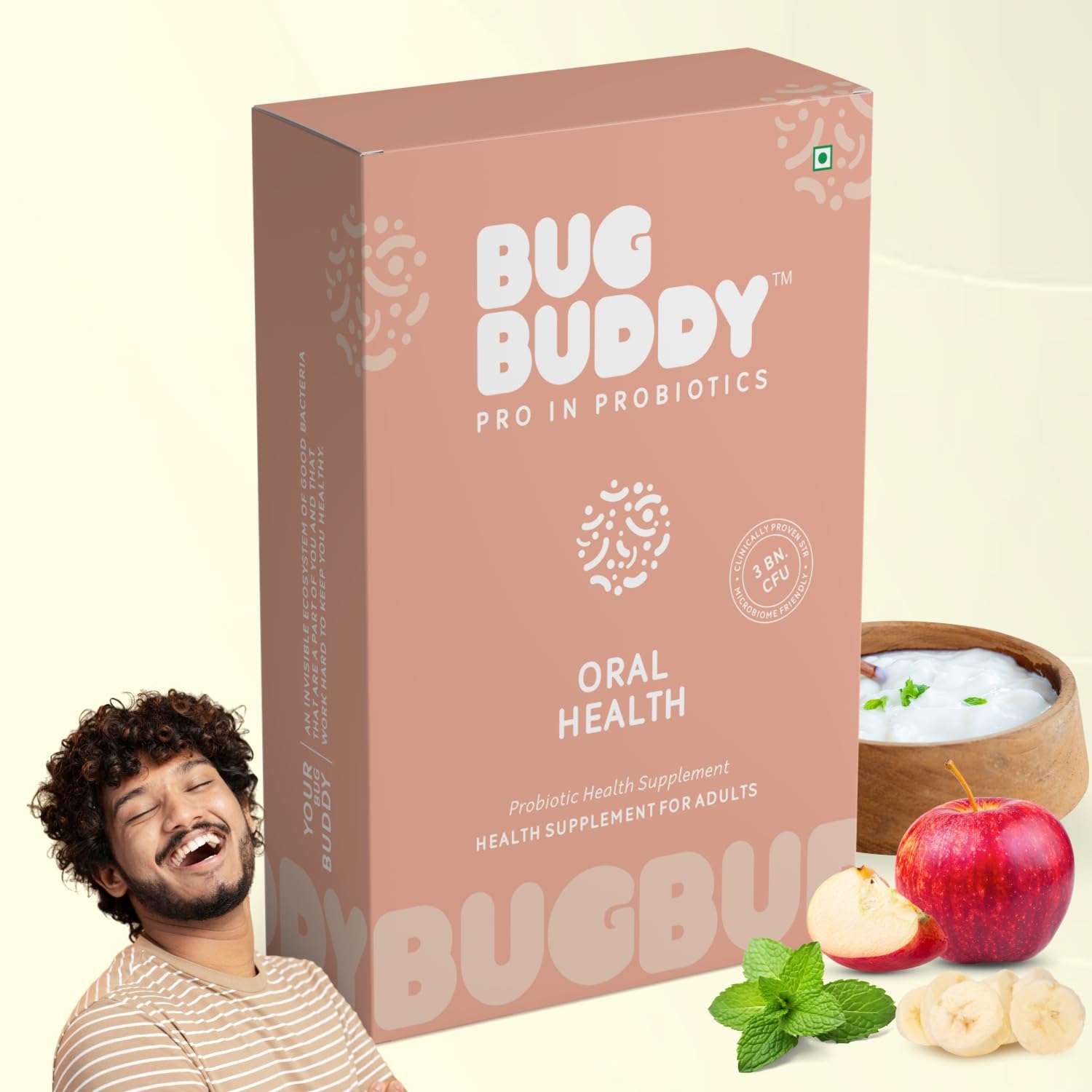 Bug Buddy Oral Health | Bad Breath Remover from Stomach & Mouth | Oral Probiotics for Bad Breath with L. Salivarius, L. Reuteri & Xylitol (3B CFU) | Dental Probiotics for Oral Health, Bad Breath Treatment & Gut Cleaner | 15 Days