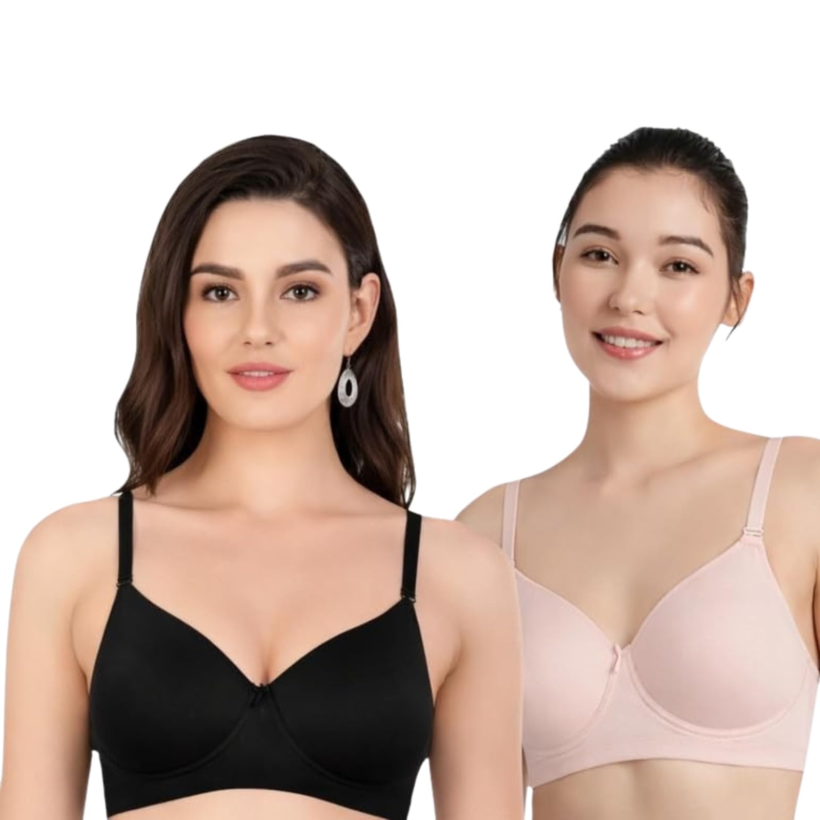 femsie Pack of 2 Padded T-Shirt Seamless Bra for Women Everyday Comfort Wireless Bra with Light Support Smooth Invisible Design Under Tops Breathable Stretch Fabric Random Color-picture-43