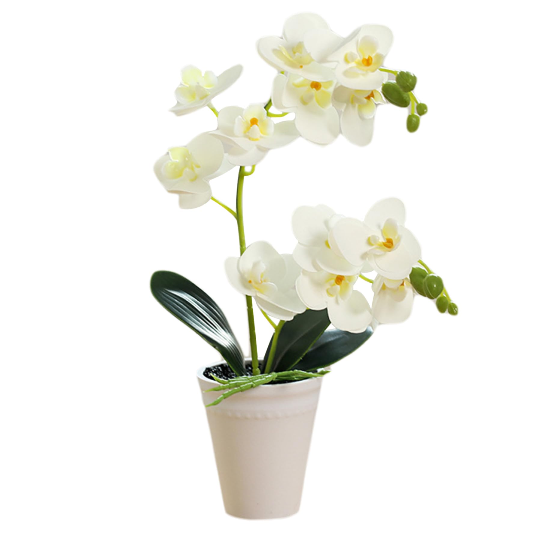 CAKEEYUM 16 Inch Realistic White Faux Orchid in Pot Decorative Artificial Orchid Vivid Vibrant Plant for Home Office Wedding - White
