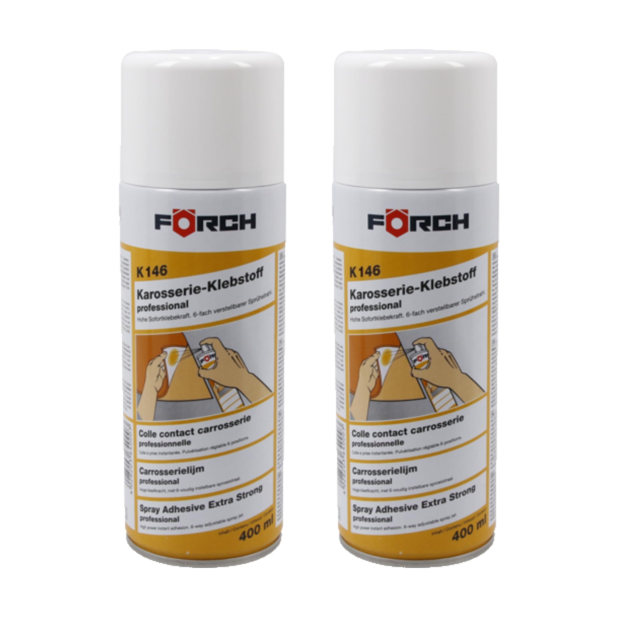 Cola de Contacto en Spray Förch, Pegamento en Spray ideal para Tapicería Coche, Espuma, Tela, Madera, Metal y Hormigón - 2 Unidades